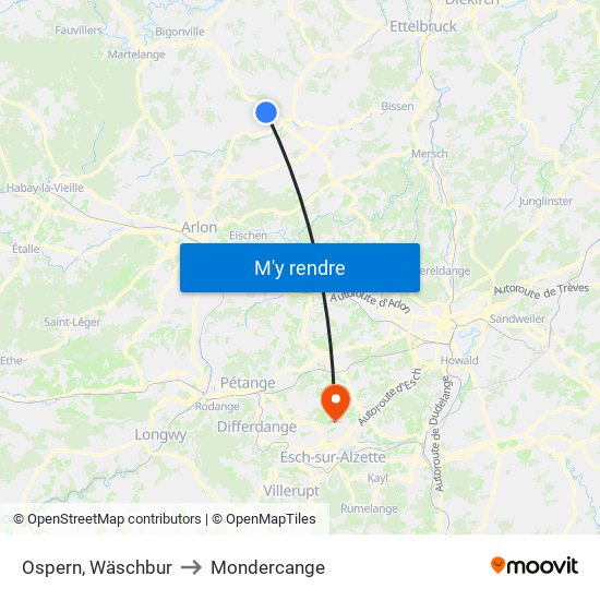 Ospern, Wäschbur to Mondercange map