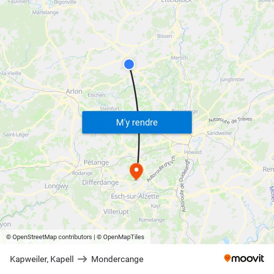 Kapweiler, Kapell to Mondercange map