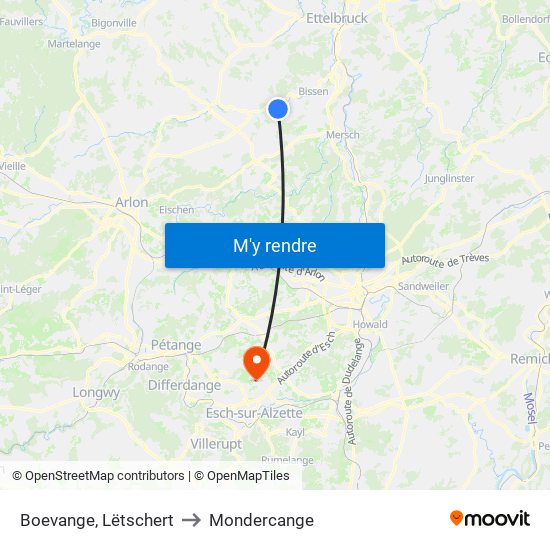 Boevange, Lëtschert to Mondercange map