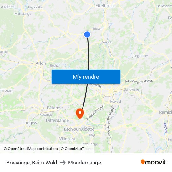 Boevange, Beim Wald to Mondercange map