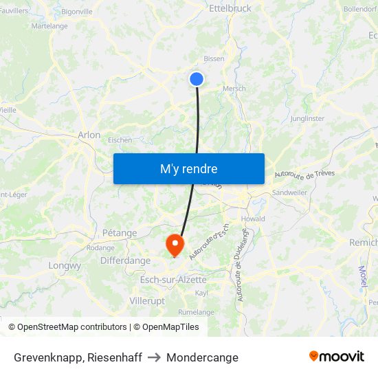 Grevenknapp, Riesenhaff to Mondercange map