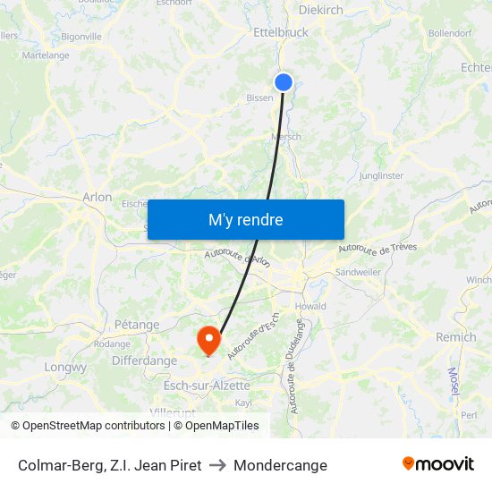 Colmar-Berg, Z.I. Jean Piret to Mondercange map