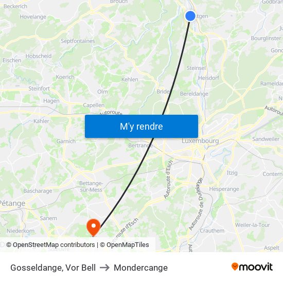 Gosseldange, Vor Bell to Mondercange map