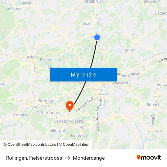 Rollingen, Fielserstrooss to Mondercange map