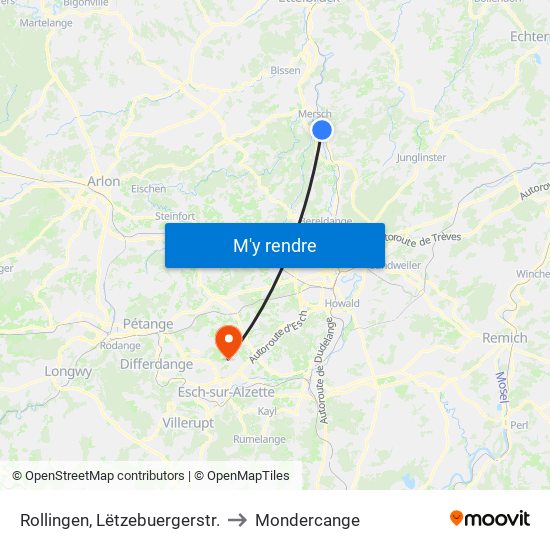 Rollingen, Lëtzebuergerstr. to Mondercange map