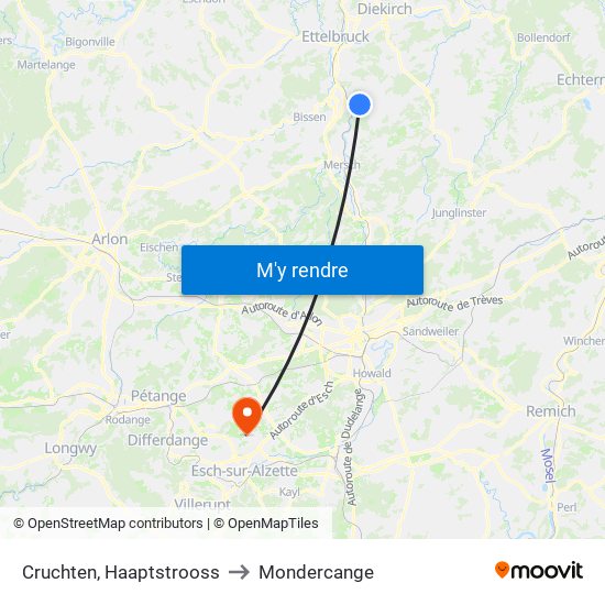 Cruchten, Haaptstrooss to Mondercange map