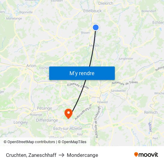 Cruchten, Zaneschhaff to Mondercange map