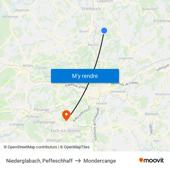 Niederglabach, Peffeschhaff to Mondercange map