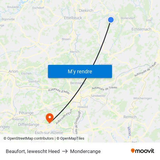 Beaufort, Iewescht Heed to Mondercange map