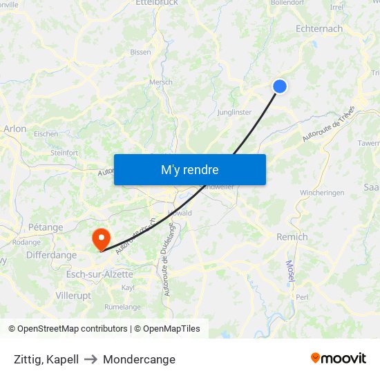 Zittig, Kapell to Mondercange map