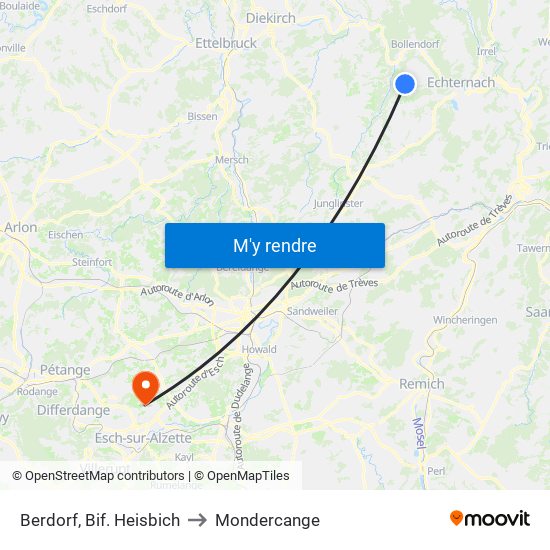 Berdorf, Bif. Heisbich to Mondercange map