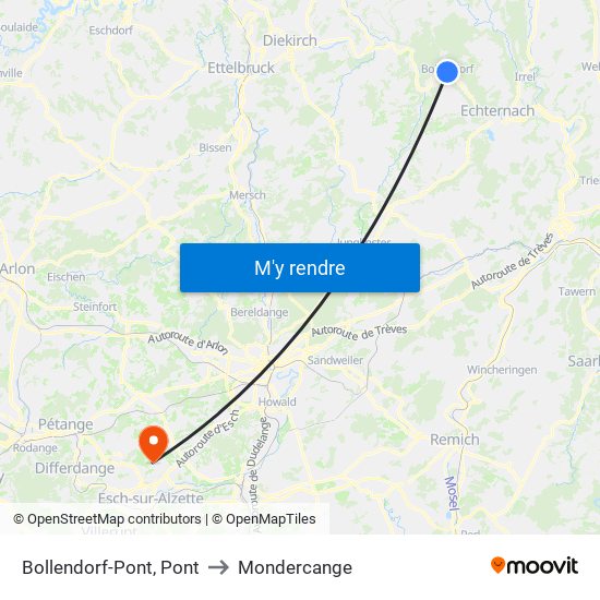 Bollendorf-Pont, Pont to Mondercange map