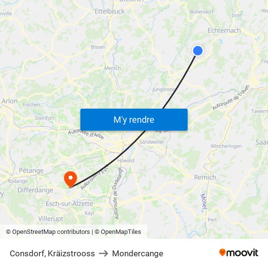 Consdorf, Kräizstrooss to Mondercange map