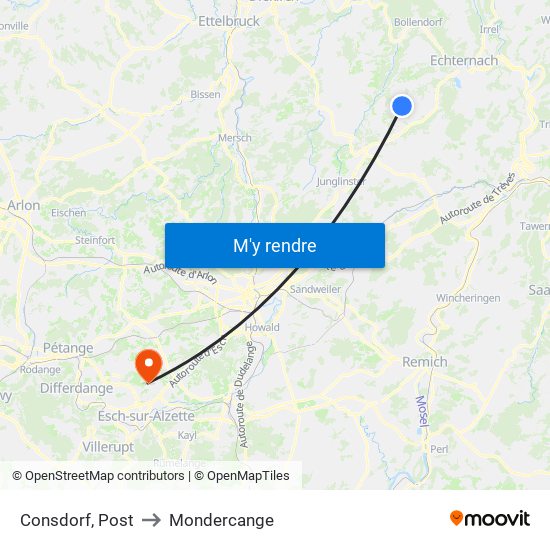 Consdorf, Post to Mondercange map