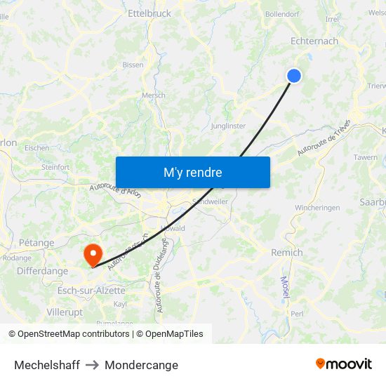 Mechelshaff to Mondercange map