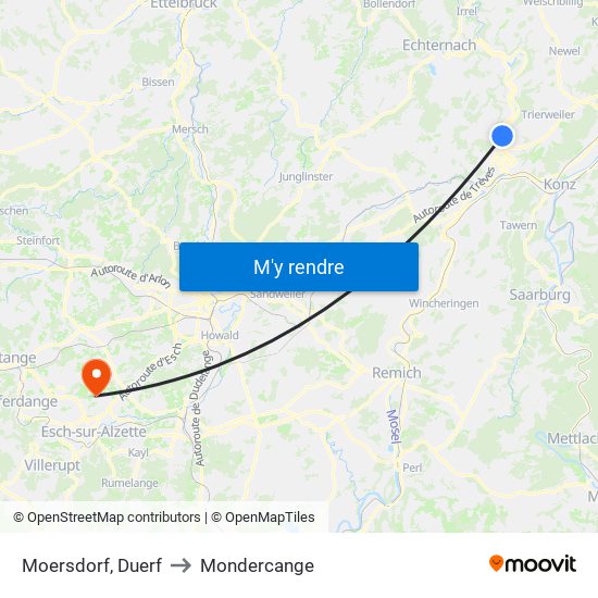 Moersdorf, Duerf to Mondercange map