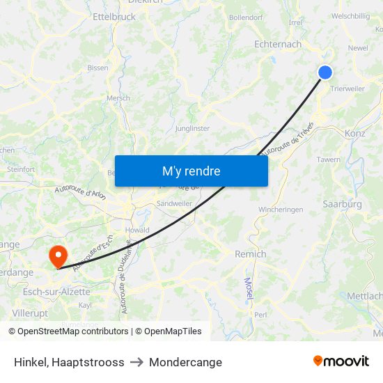 Hinkel, Haaptstrooss to Mondercange map