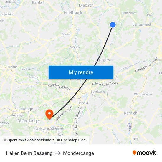 Haller, Beim Basseng to Mondercange map