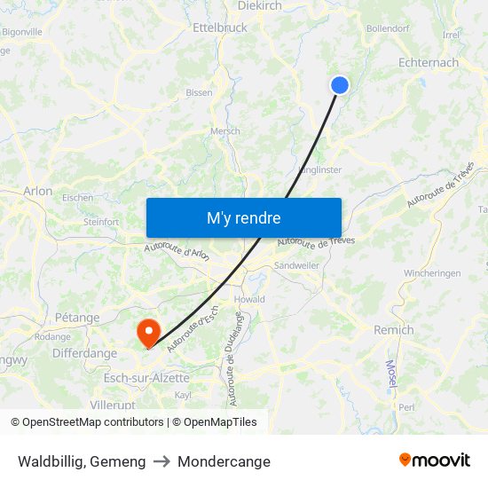 Waldbillig, Gemeng to Mondercange map