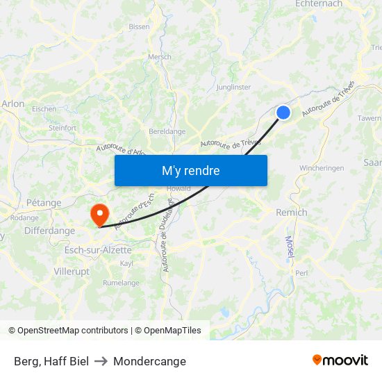 Berg, Haff Biel to Mondercange map