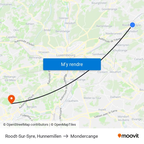 Roodt-Sur-Syre, Hunnemillen to Mondercange map