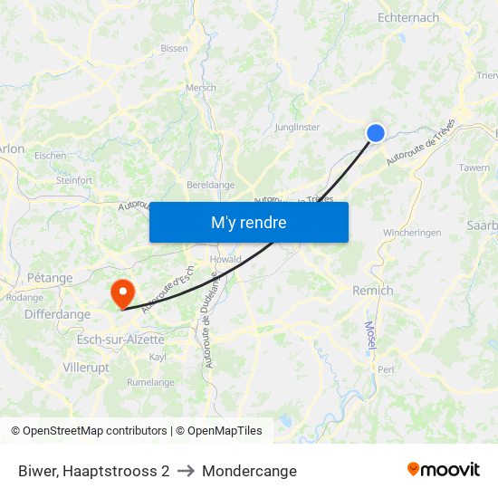 Biwer, Haaptstrooss 2 to Mondercange map