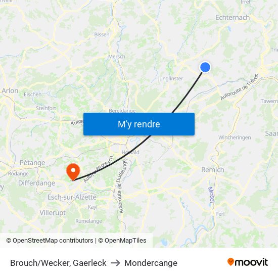 Brouch/Wecker, Gaerleck to Mondercange map