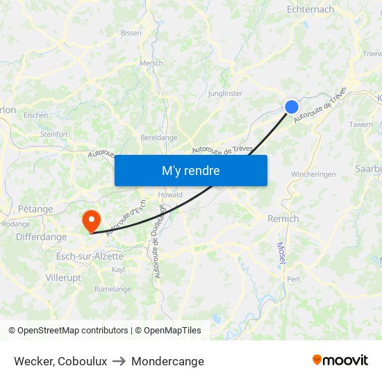 Wecker, Coboulux to Mondercange map