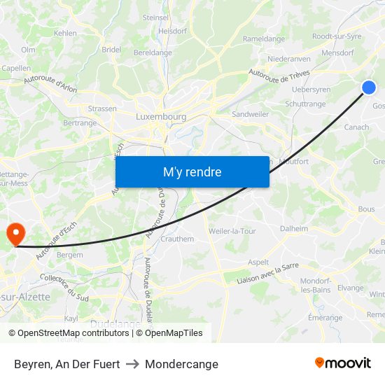 Beyren, An Der Fuert to Mondercange map