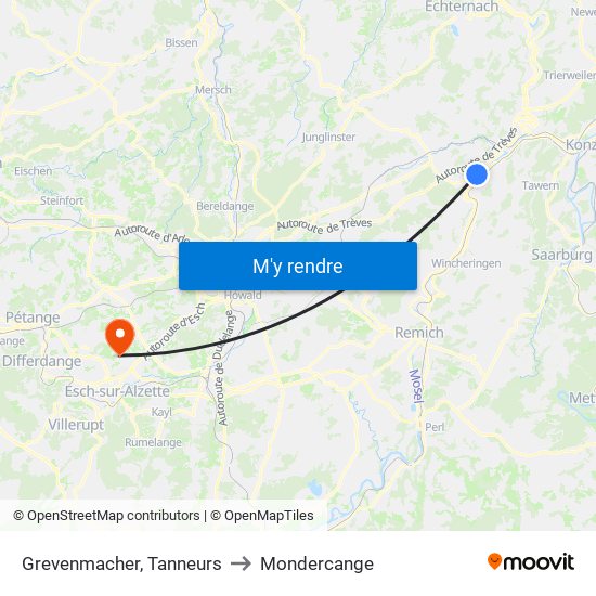 Grevenmacher, Tanneurs to Mondercange map