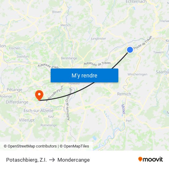 Potaschbierg, Z.I. to Mondercange map