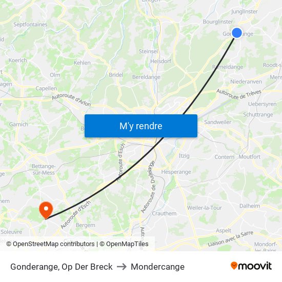 Gonderange, Op Der Breck to Mondercange map