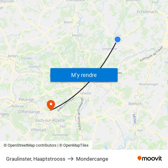 Graulinster, Haaptstrooss to Mondercange map