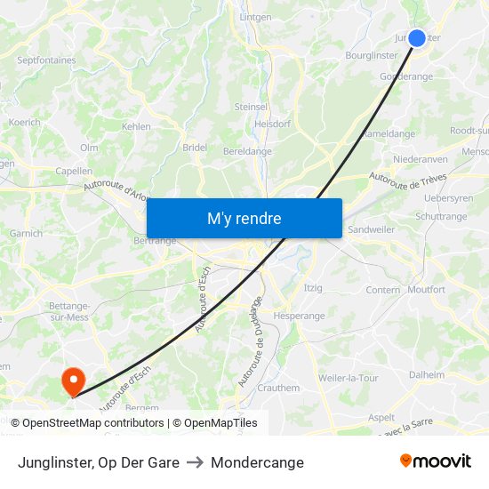 Junglinster, Op Der Gare to Mondercange map