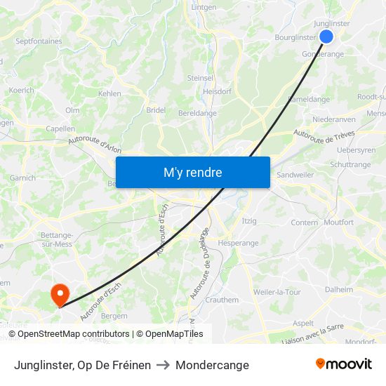 Junglinster, Op De Fréinen to Mondercange map
