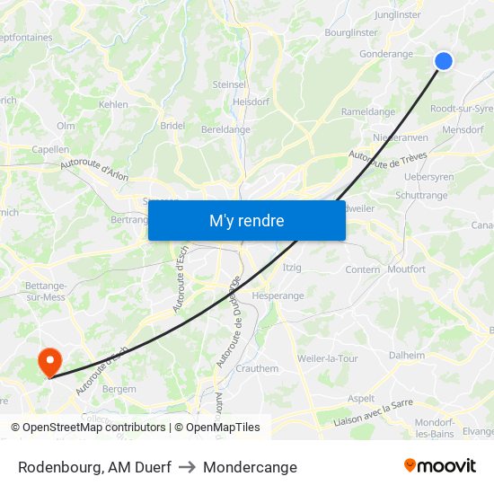 Rodenbourg, AM Duerf to Mondercange map
