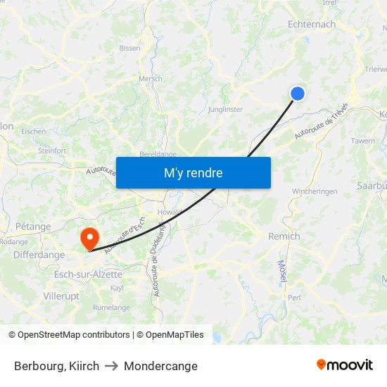 Berbourg, Kiirch to Mondercange map