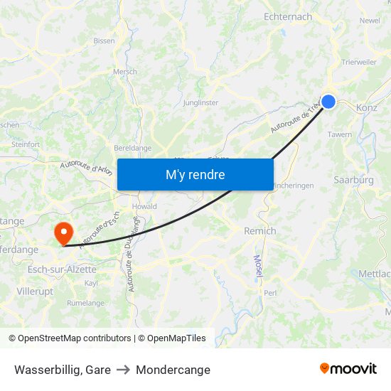 Wasserbillig, Gare to Mondercange map