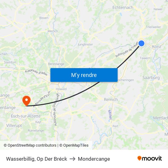 Wasserbillig, Op Der Bréck to Mondercange map