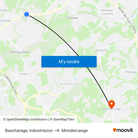 Bascharage, Industriezon to Mondercange map