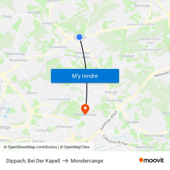 Dippach, Bei Der Kapell to Mondercange map