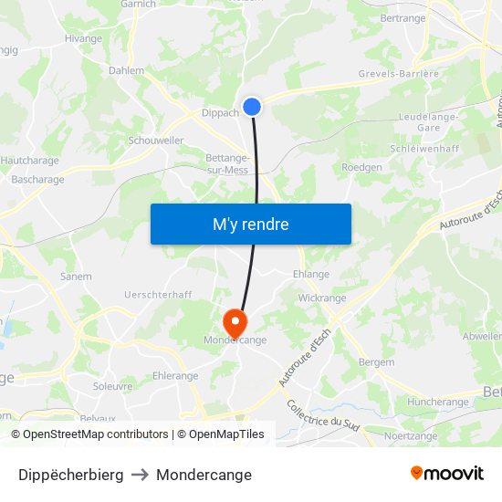 Dippëcherbierg to Mondercange map
