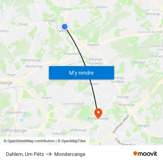 Dahlem, Um Pëtz to Mondercange map