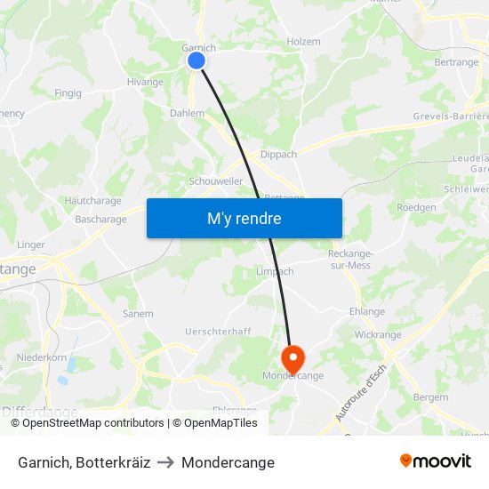 Garnich, Botterkräiz to Mondercange map