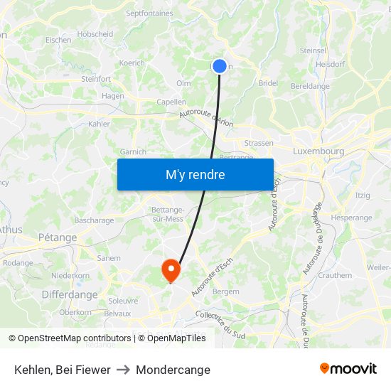 Kehlen, Bei Fiewer to Mondercange map