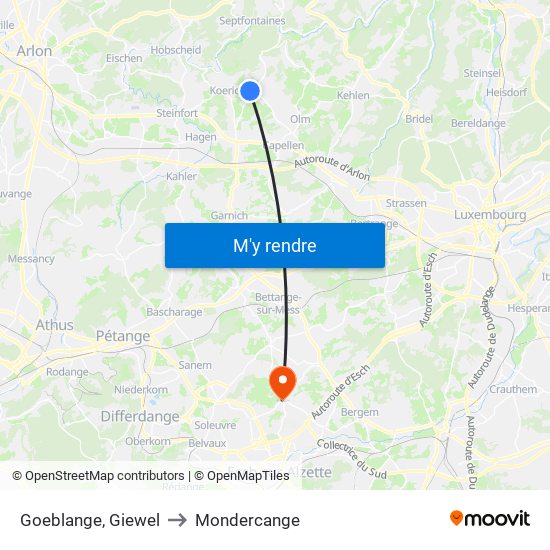 Goeblange, Giewel to Mondercange map
