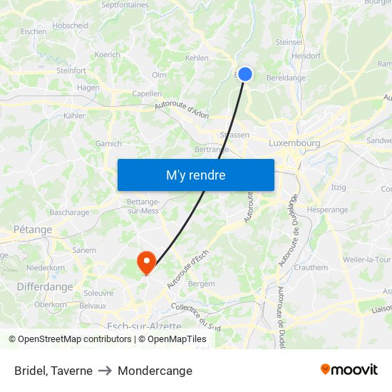 Bridel, Taverne to Mondercange map