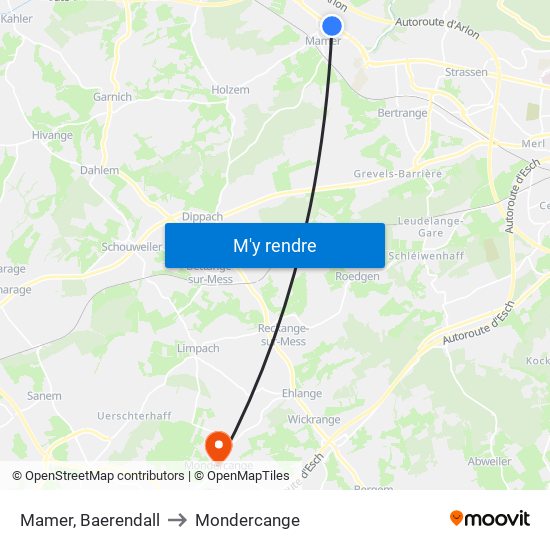 Mamer, Baerendall to Mondercange map