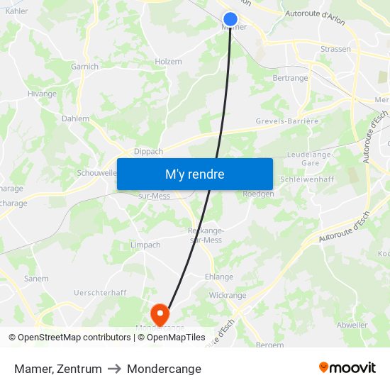 Mamer, Zentrum to Mondercange map