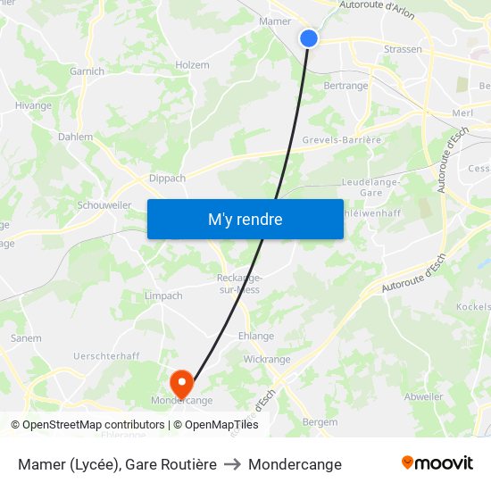 Mamer (Lycée), Gare Routière to Mondercange map